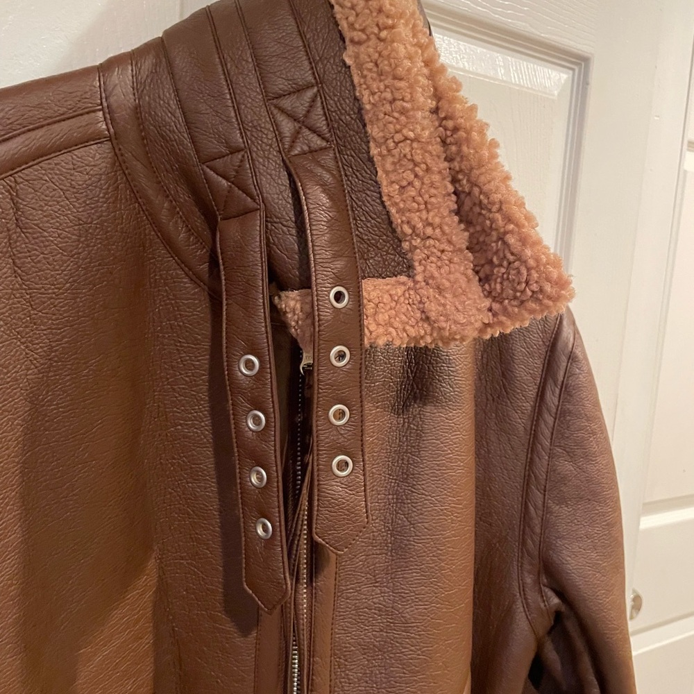 Brown Shearling-Lined Aviator Jacket - image 6